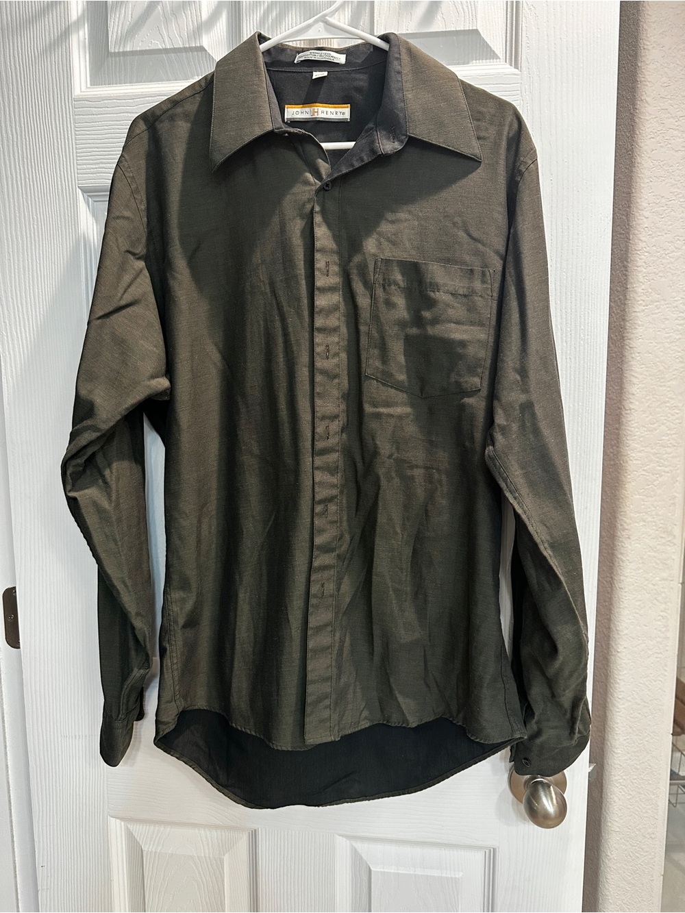 John Henry Men's Dark Olive Long-Sleeve Dress Shirt